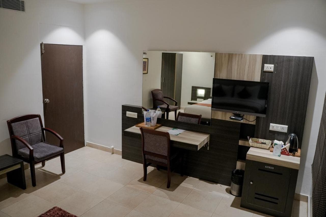 Full vanity console, dressing mirror, and tea station